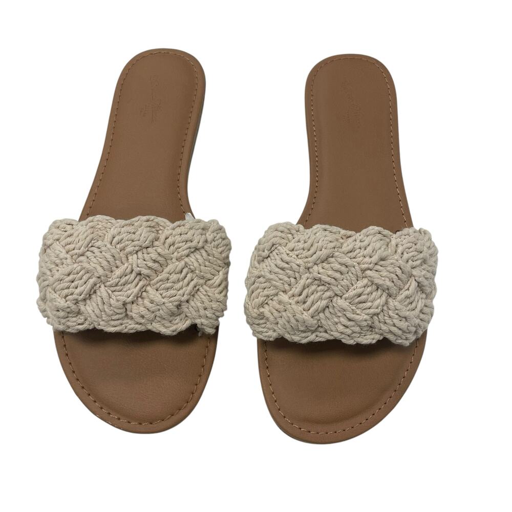 Universal Thread Woven Crochet Cream Slip On Slide Sandal Womens 8.5